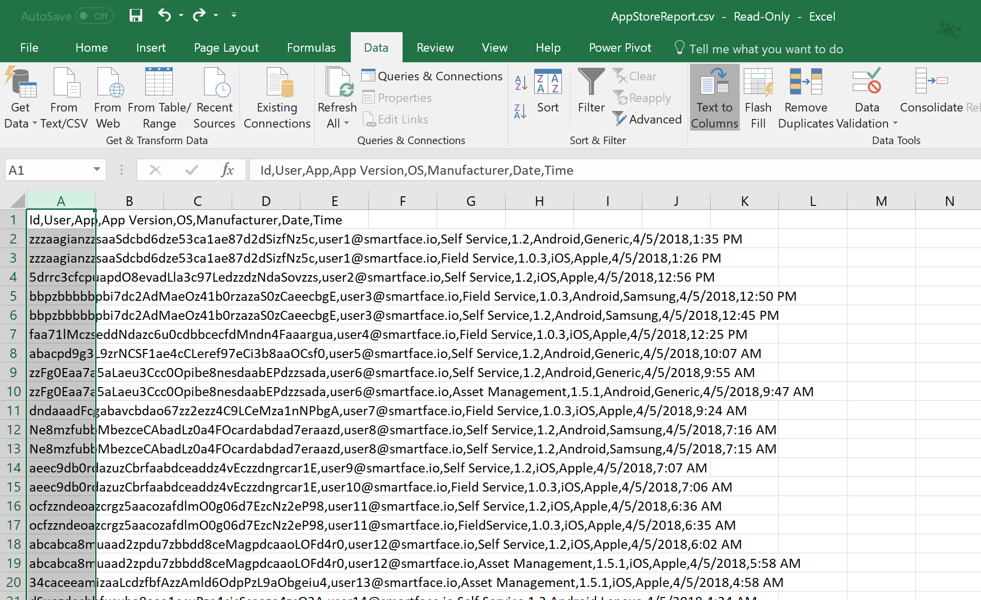 Excel Text to Columns button
