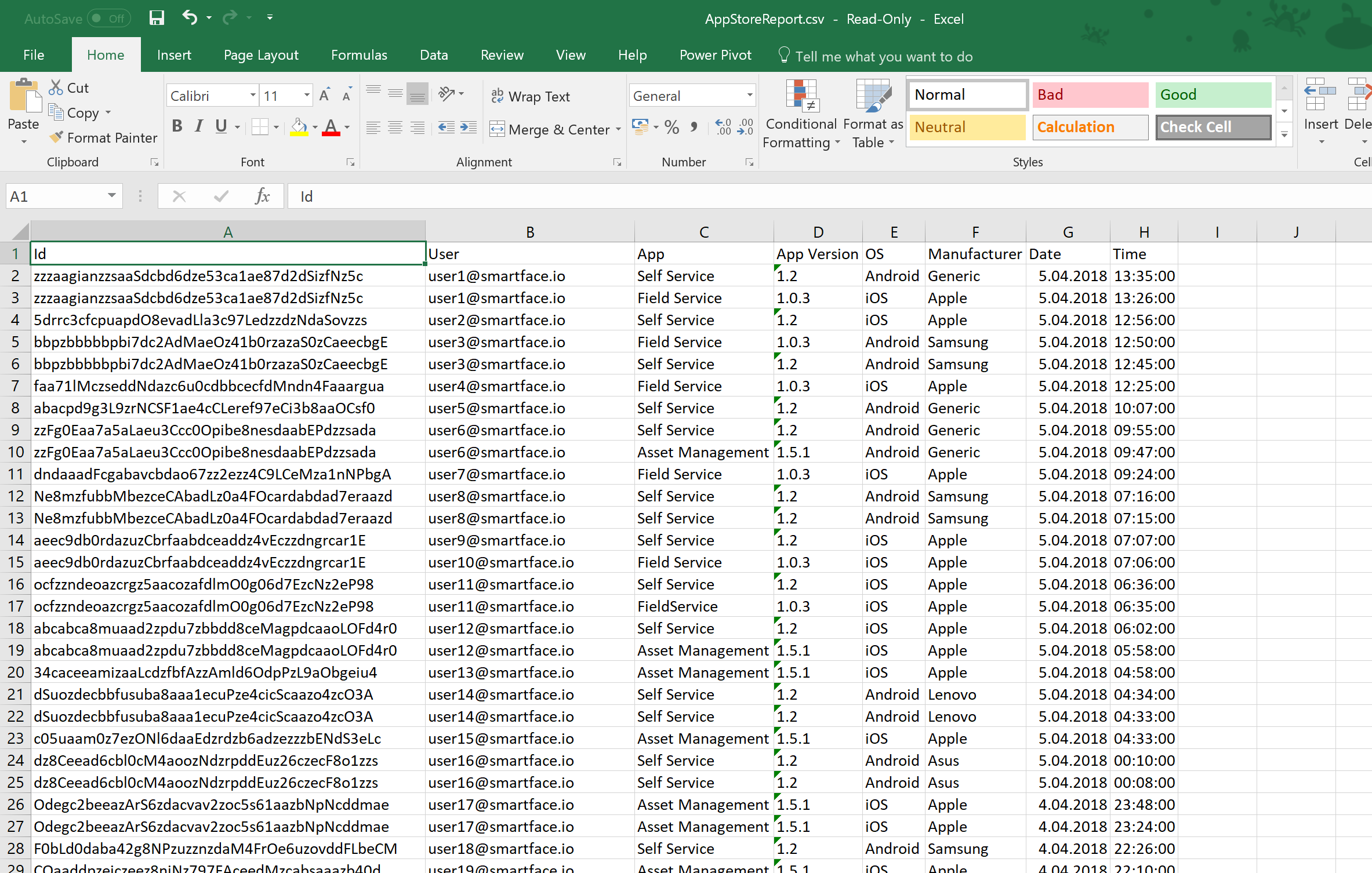 Excel parsed CSV result